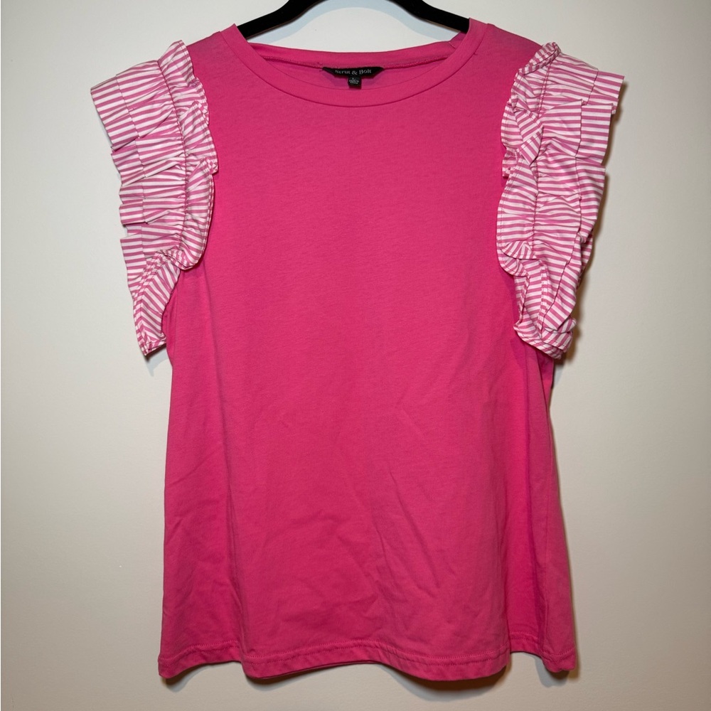 Pink Ruffle Sleeve Top- Strut & Bolt